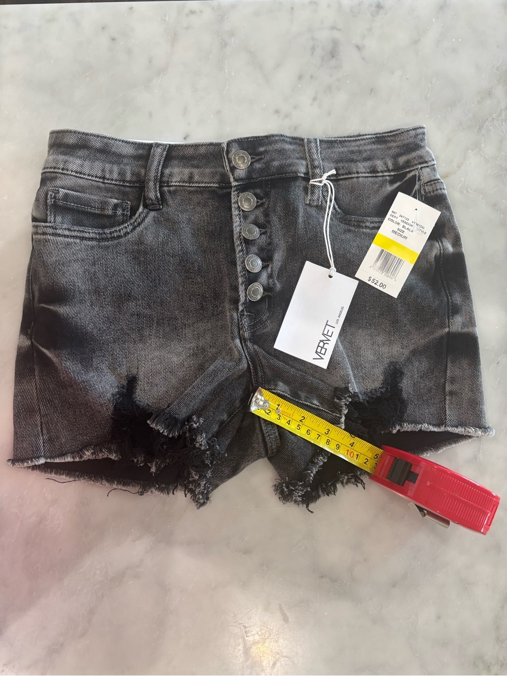 VERVET Black Distressed High-Rise Denim Shorts - Picture 3 of 6